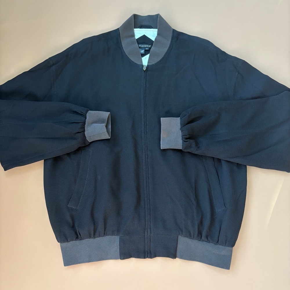 Tulliano Men's Black Silk Bomber‎ Jacket Size M Designer Preppy Modern